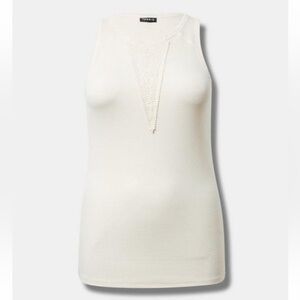 Torrid: Cotton Modal Rib Notch Neck Crochet Inset Tank